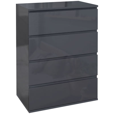 HOMCOM High Gloss Chest of Drawers, 4-Drawer Storage Cabinets, Modern Dresser for Bedroom, Grey 