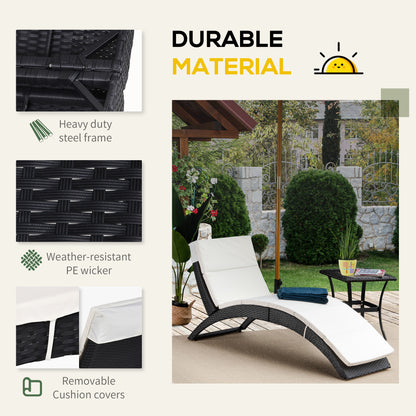 Outsunny Outdoor Foldable PE Rattan Sun Lounger with Soft Padded Cushion, Ergonomic Curved Design Sun Bed for Balcony, Garden, Black 