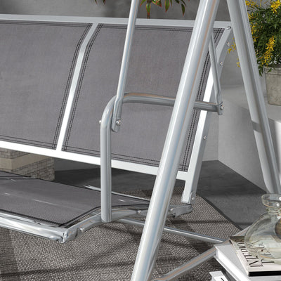 Outsunny Metal Garden Swing Chair, 3-Seater Swing Seat, Patio Hammock Bench Canopy Lounger, Light Grey 