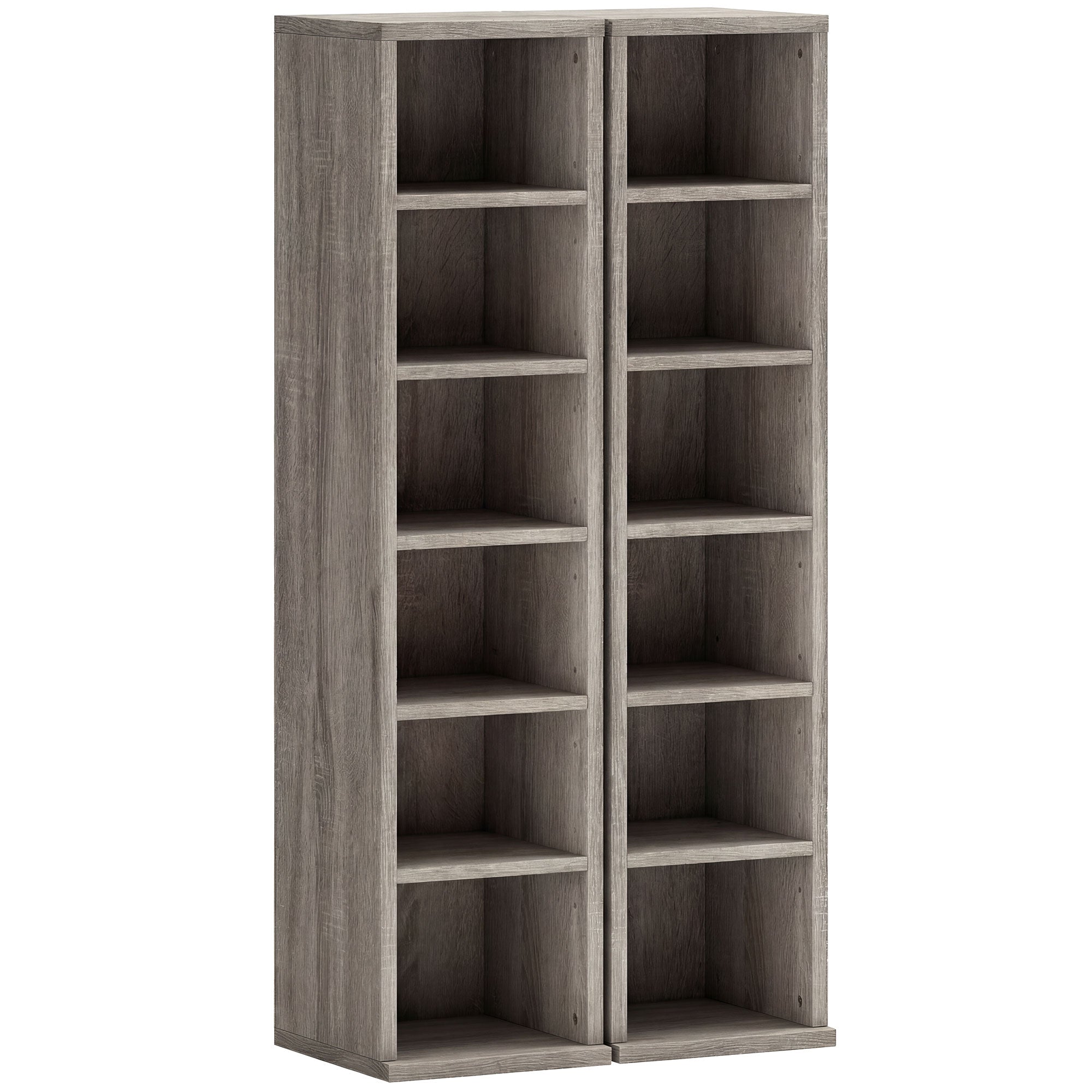 HOMCOM Set of 2 CD Media Display Shelf Unit Tower Rack with Adjustable Shelves, Distressed Grey 