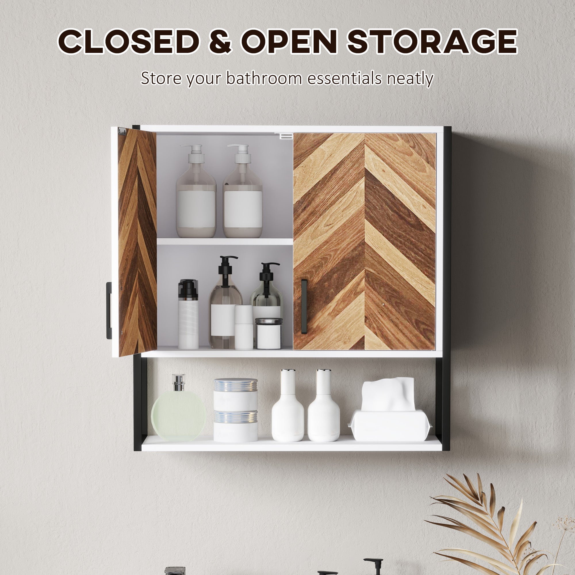 HOMCOM Bathroom Cabinet Wall Mounted, Bathroom Wall Cabinet Medicine Cabinet with 2 Doors, Adjustable Shelf, Walnut 