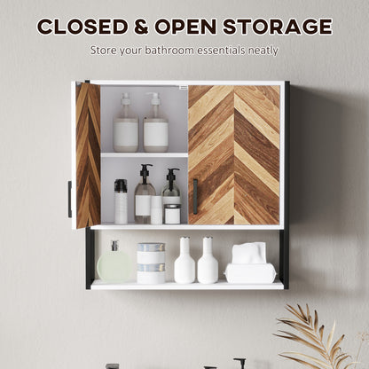 HOMCOM Bathroom Cabinet Wall Mounted, Bathroom Wall Cabinet Medicine Cabinet with 2 Doors, Adjustable Shelf, Walnut 