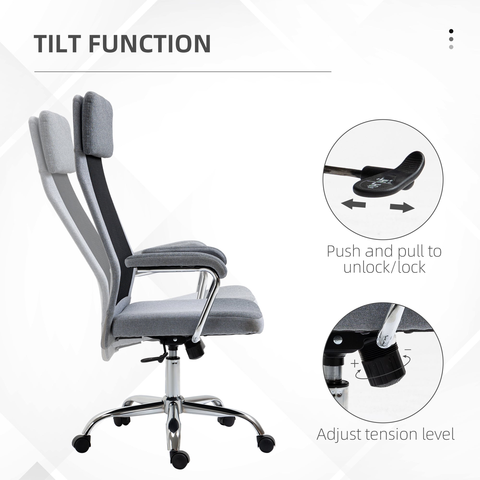 Vinsetto Office Chair, Ergonomic Desk Chair, High Back Computer Chair with Adjustable Height, Swivel Rolling Wheels, Mesh Back and Linen-Feel Fabric Seat for Home and Study, Grey 