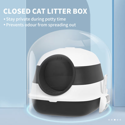 PawHut Foldable Cat Litter Tray with Lid, Deodorant, Scoop, Black 