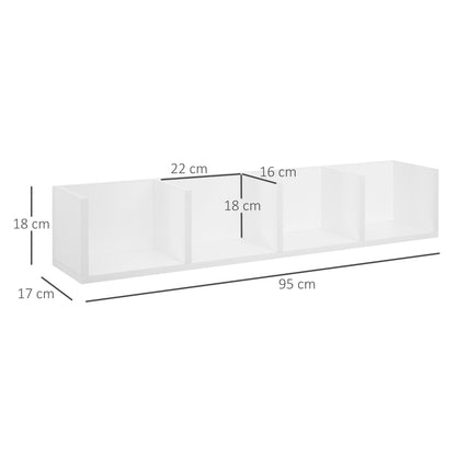 HOMCOM Wall Mount 84 CD / 56 DVD/Blu-ray/ Media Storage Rack 4 Cubes Wooden Shelf Organizer Unit Bookcase Display (White) 
