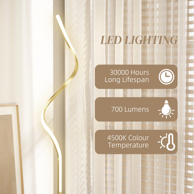 HOMCOM LED Floor Lamp with 3 Adjustable Brightness, Modern Standing Lamp with Foot Switch for Bedroom, Living Room, Gold Tone 