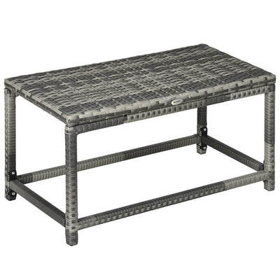 Outsunny Outdoor Coffee Table, Garden PE Rattan Side Table with Plastic Board Under the Full Woven Table Top and Rectangular Frame for Patio, Balcony, Mixed Grey 