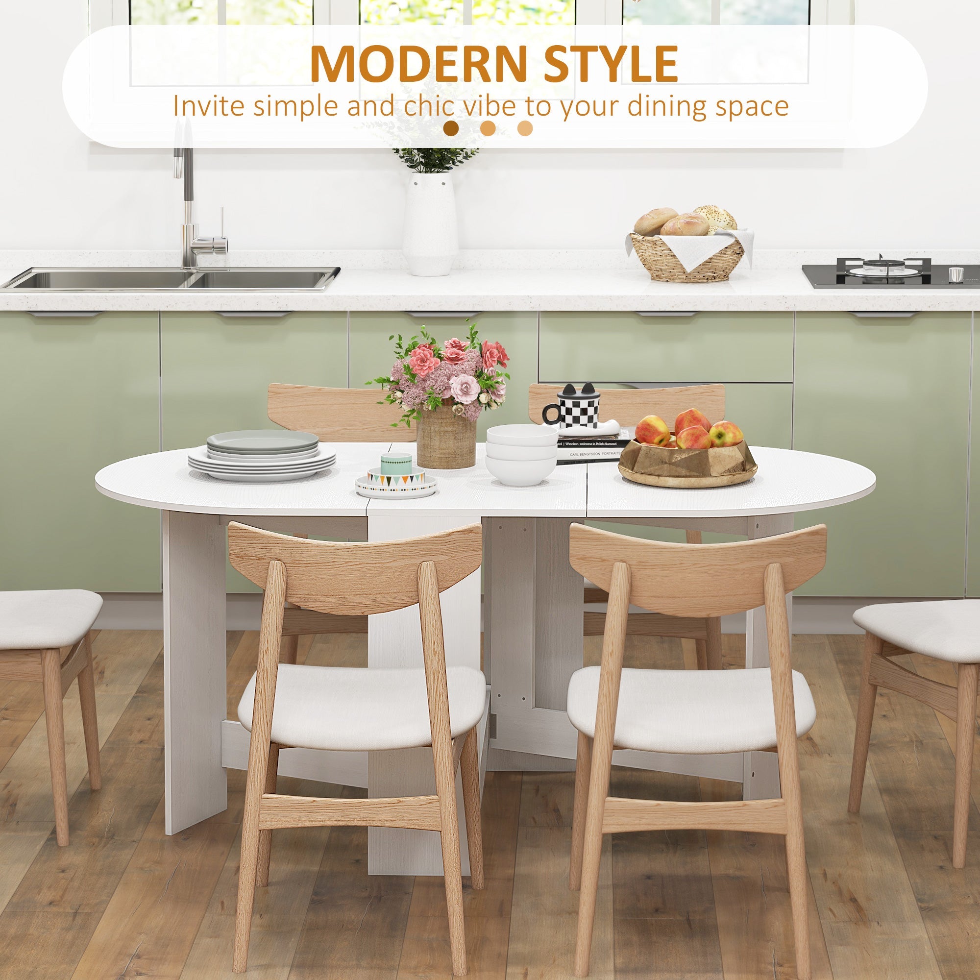 HOMCOM Folding Dining Table, Drop Leaf Table for Small Spaces, Oval Tabletop for Dining Room, Ash Wood-Effect 
