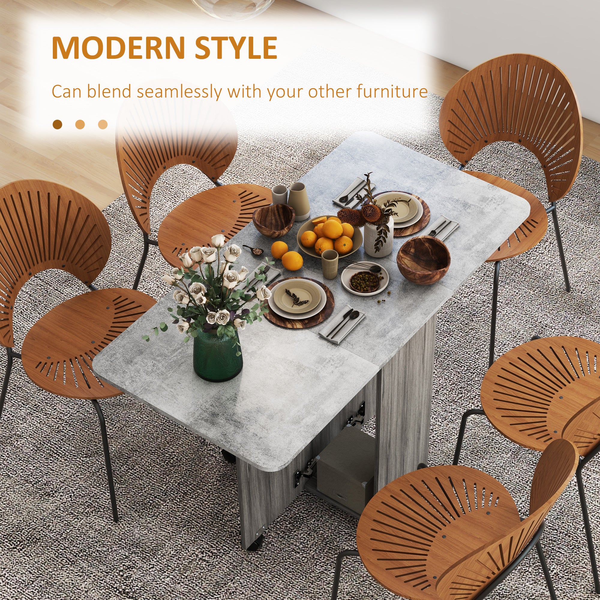 HOMCOM Multi-Storage Six-Person Drop Leaf Dining Table - Mixed Grey 