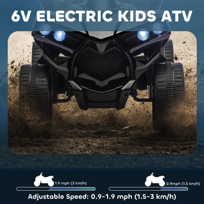 AIYAPLAY 6V Kids ATV, 4 Wheeler Electric Ride on Car with Music and LED Headlights, for Ages 3-8 Years Boys and Girls, Black 