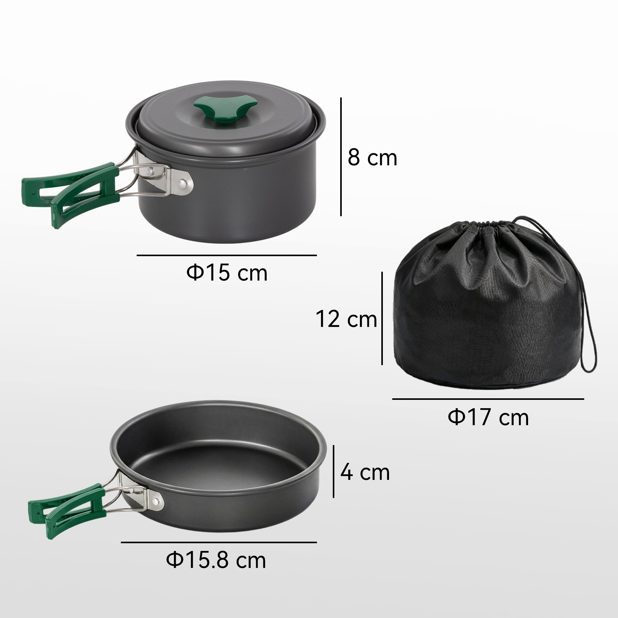 Outsunny Camping Cookware Set, 8-Piece Ultralight Camping Cooking Kit with Anti-Scald Handles, Grey 