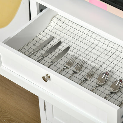 HOMCOM Kitchen Cupboard, Wooden Storage Cabinet with Framed Glass Door, Drawer, Microwave Space for Dining and Living Room, White 