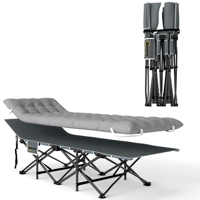 Outsunny 68cm Wide Folding Bed, Camping Cot for Adults with Mattress, Carry Bag, Storage Pocket, Max Load 150kg, Light Grey 