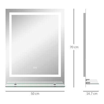kleankin Large Vanity Mirror with Lights and Shelf, Illuminated bathroom Mirror with 3 Colour Brightness, Smart Touch, Anti-Fog 