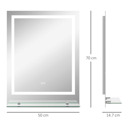 kleankin Large Vanity Mirror with Lights and Shelf, Illuminated bathroom Mirror with 3 Colour Brightness, Smart Touch, Anti-Fog 