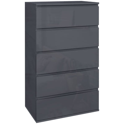HOMCOM 5-Drawer Modern Dresser, High Gloss Storage Drawer Unit for Bedroom, Grey 
