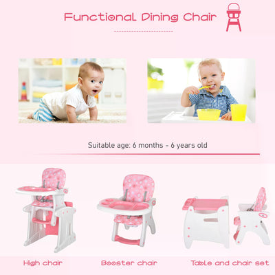 HOMCOM HDPE 3-in-1 Baby Booster High Chair Pink 