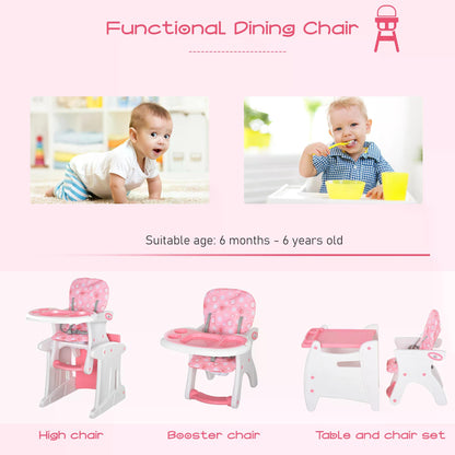 HOMCOM HDPE 3-in-1 Baby Booster High Chair Pink 