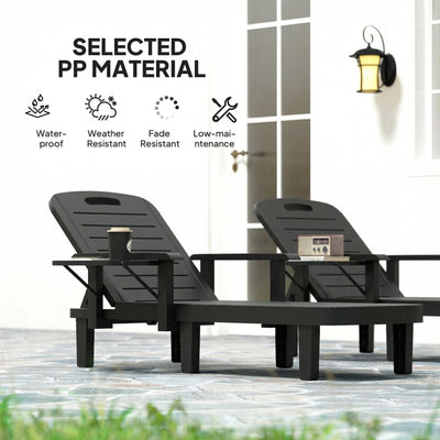 Outsunny Set of 2 Reclining Sun Loungers, 5 Positions Adjustable Outdoor Chaise Lounge Chair with Armrests, Black 