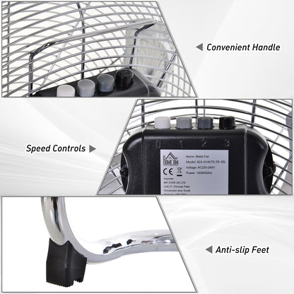 HOMCOM 20" Chrome Metal Floor Fan with Tilting, High Velocity, 3 Speed, Portable Gym Fan for Home Office, Silver 