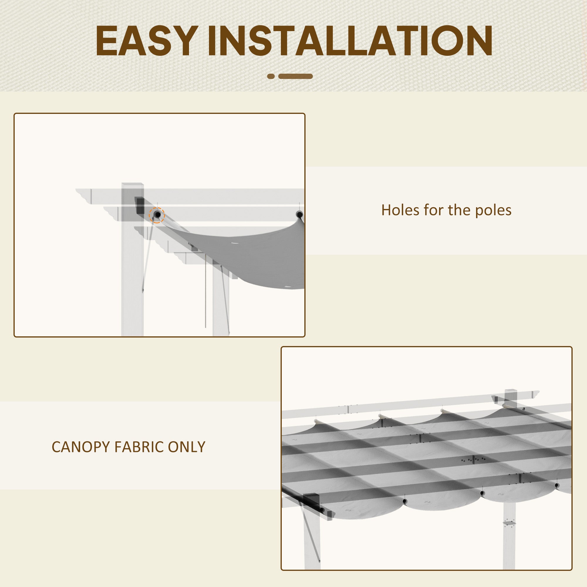 Outsunny Retractable Pergola Shade Cover, Replacement Canopy Fabric for 3 x 3 (m) Pergola, Gazebo Retractable Roof, Light Grey 