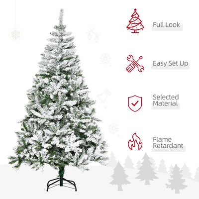 HOMCOM 6 Ft Snow Flocked Artificial Christmas Tree Xmas Pine Tree with Realistic Branches, Auto Open and Steel Base, Green 