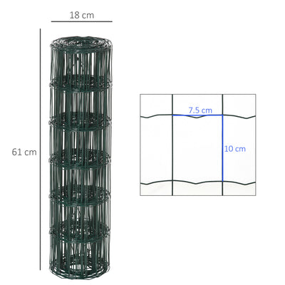 PawHut 0.6M x 10M Chicken Wire Mesh Roll Rabbit Poultry Animal Fence PVC Coated Steel Metal Garden Netting Fencing 