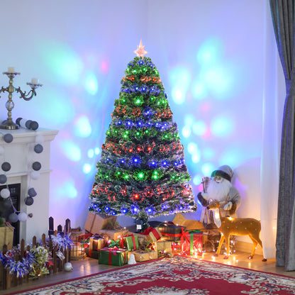 HOMCOM 5 Feet Prelit Artificial Christmas Tree with Multi-Coloured Fiber Optic LED Light, Holiday Home Xmas Decoration, Green 