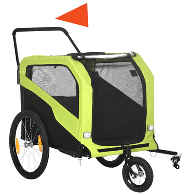 PawHut Dog Bike Trailer, 2 in 1 Dog Stroller for Large Dogs with Hitch, Quick-release 20" Wheels, Pet Bicycle Cart Trolley Carrier for Travel, Green 