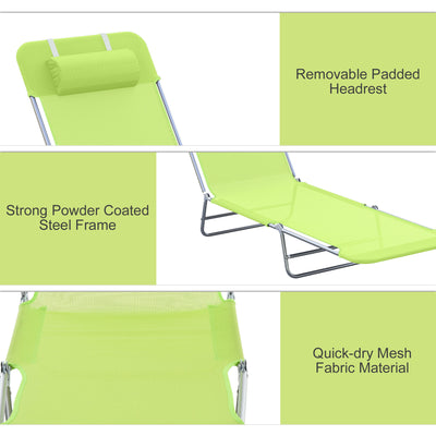 Outsunny Single Folding Sun Lounger - Green 