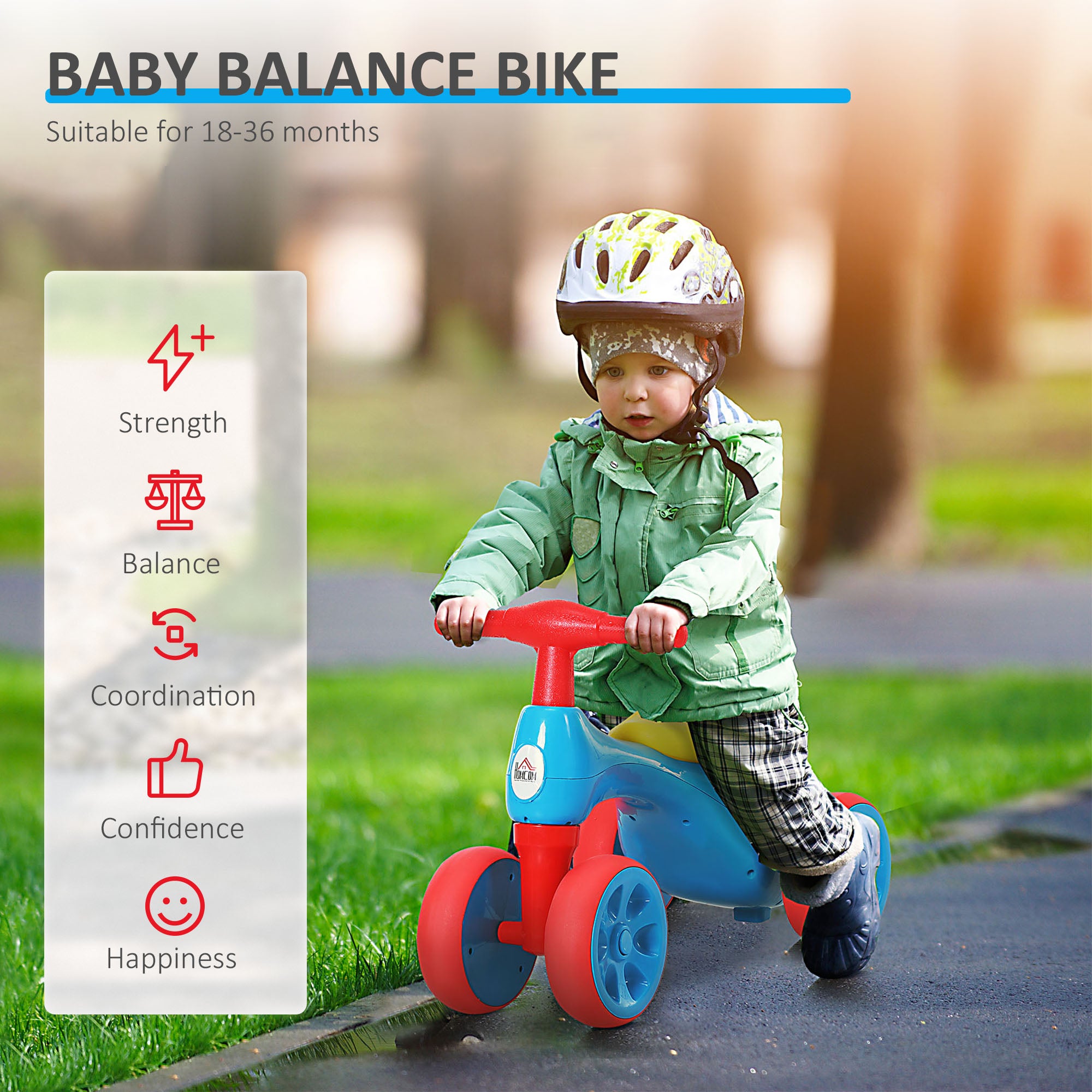 HOMCOM Baby Balance Bike Toddler Training Walker Smooth Rubber Wheels Ride on Toy Storage Bin Gift for Boys Girls Blue Red 