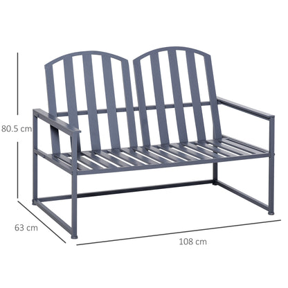 Outsunny Steel Patio Garden Bench Loveseats for Outdoors Park Yard Slatted Design Grey 