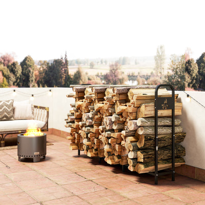 Outsunny 6.5 FT Steel Firewood Log Rack with 300 kg Capacity, Heavy Duty Indoor Outdoor Fireplace Wood Storage Shelf, Log Holder/Stand with Extra Support Legs, Decorative Bonfire Pattern, Black 