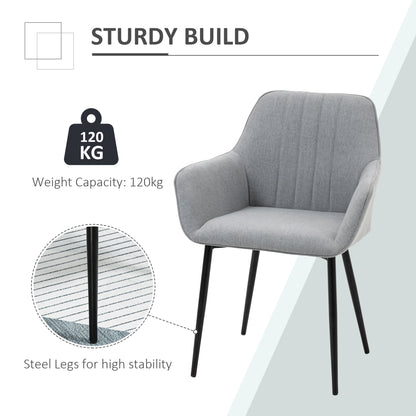 HOMCOM Dining Chairs Upholstered Linen Fabric Accent Chairs with Metal Legs, Set of 2, Light Grey 