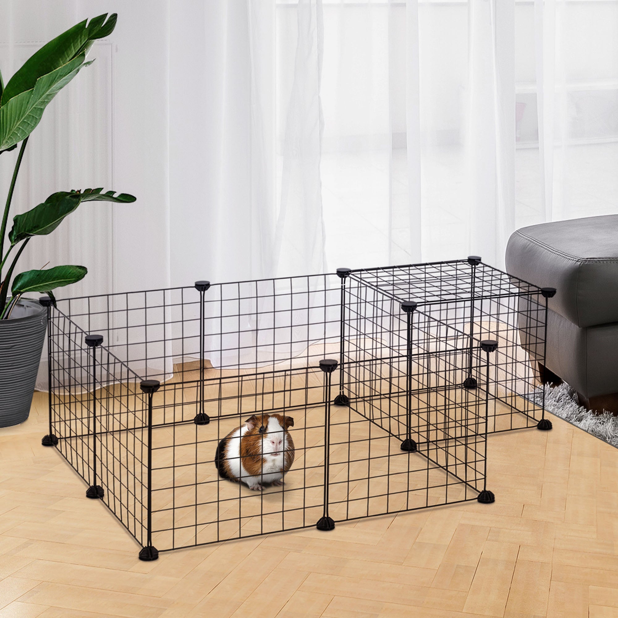 PawHut DIY Pet Playpen Metal Wire Fence 12 Panel Enclosure Indoor Outdoor Guinea Pig Bunny Small Animals Cage Black 