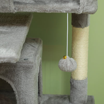 PawHut 138cm Cat Tree, Multi-Level Cat Tower with Scratching Posts and Pad, Bed, Condos, Platforms, Toy Balls, Light Grey 