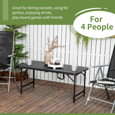 Outsunny Foldable Patio Dining Table for 4, Height Adjustable Outdoor Table for Garden, Lawn, Dark Grey 