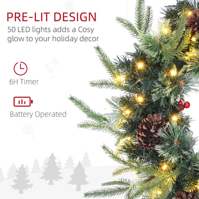 HOMCOM 60" Cone and Berry Christmas Wreath, with LED Lights 