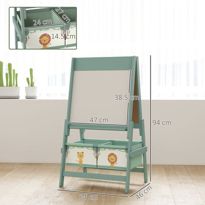 AIYAPLAY Art Easel for Kids, Double-Sided Whiteboard/Blackboard with Paper Roll, Two Storage Boxes, for Ages 3-8 Years, Green 