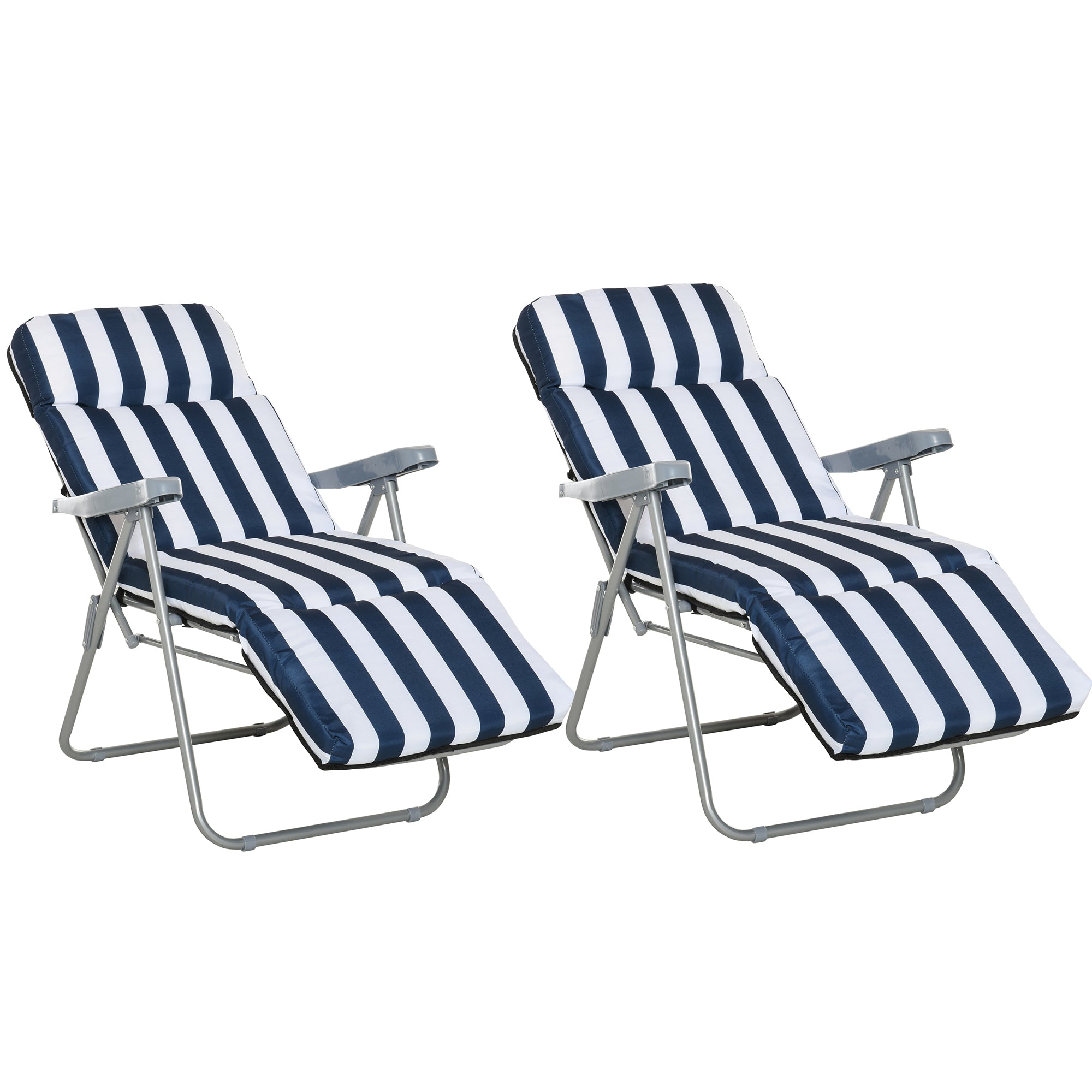 Outsunny 2Pc Folding Sun Loungers Set-Blue/White 