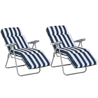 Outsunny 2Pc Folding Sun Loungers Set-Blue/White 