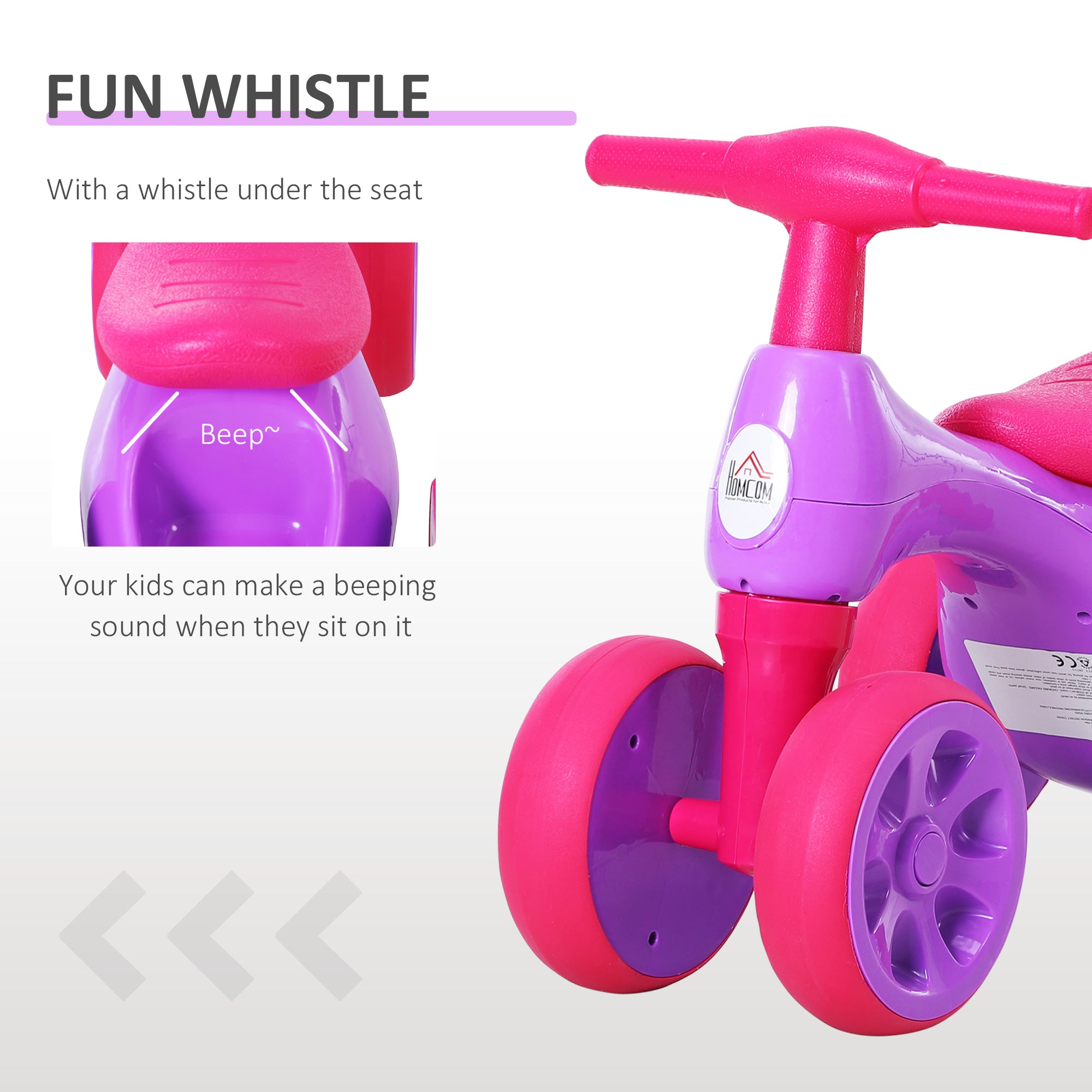 HOMCOM Baby Balance Bike Toddler Training Walker Smooth Rubber Wheels Ride on Toy Storage Bin Gift for Boys Girls Violet Fuchsia 
