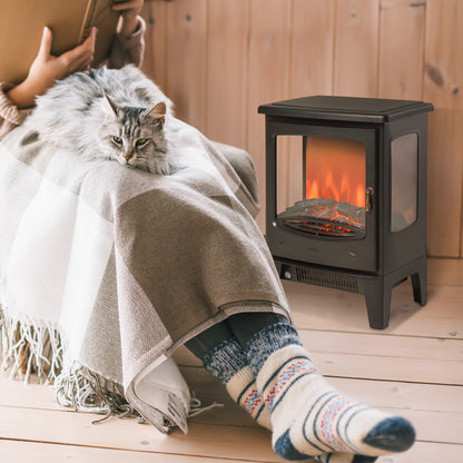 HOMCOM 900W/1800W Freestanding Electric Fireplace Room Heater w/ Adjustable Artificial Flame Tempered Glass Safe Home Warmth Retro Faux Fire 