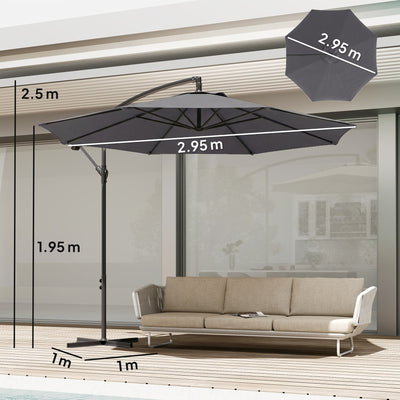 Outsunny 3 m Overhanging Cantilever Parasol, with Cross Base - Grey 