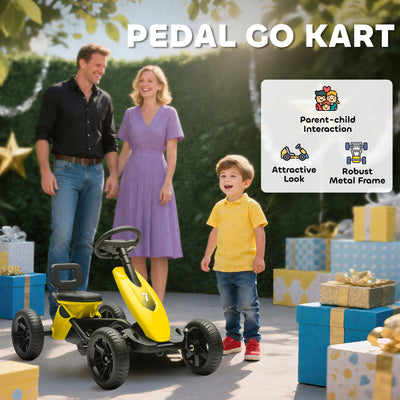 AIYAPLAY Pedal Go Kart for Kids 2-5 Years, with Silent EVA Wheels, Metal Frame, Yellow 