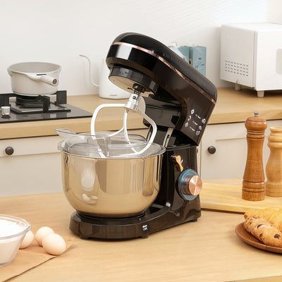 HOMCOM Stand Mixer, 5L Food Mixer for Baking, 6 Speeds and Pulse Setting, 1400W Cake Electric Kitchen Mixer with Dough Hook, Whisk, Stainless Steel Bowl, Splash Guard, Beater, Black 