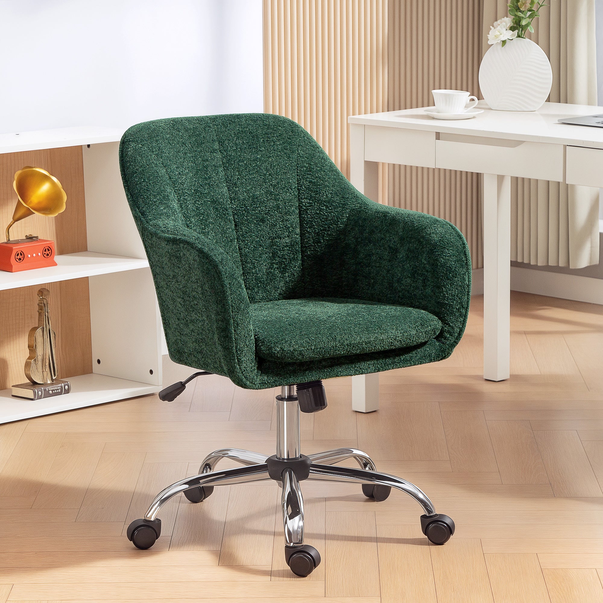 HOMCOM Velvet-Feel Office Chair - Dark Green