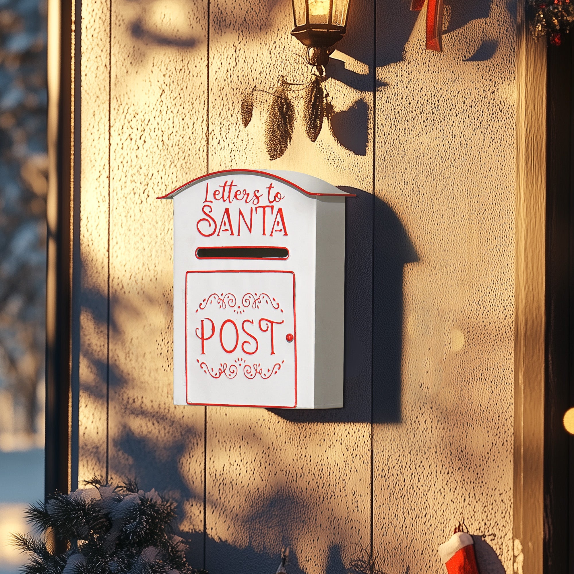 HOMCOM A5 Christmas Letter Postbox - White/Red 