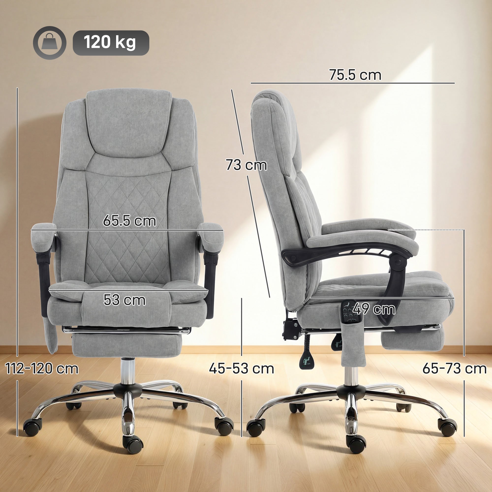 HOMCOM Office Chair with 6-Point Vibration Massage and Heat, Executive Computer Desk Chair with High Back, Reclining, Grey 