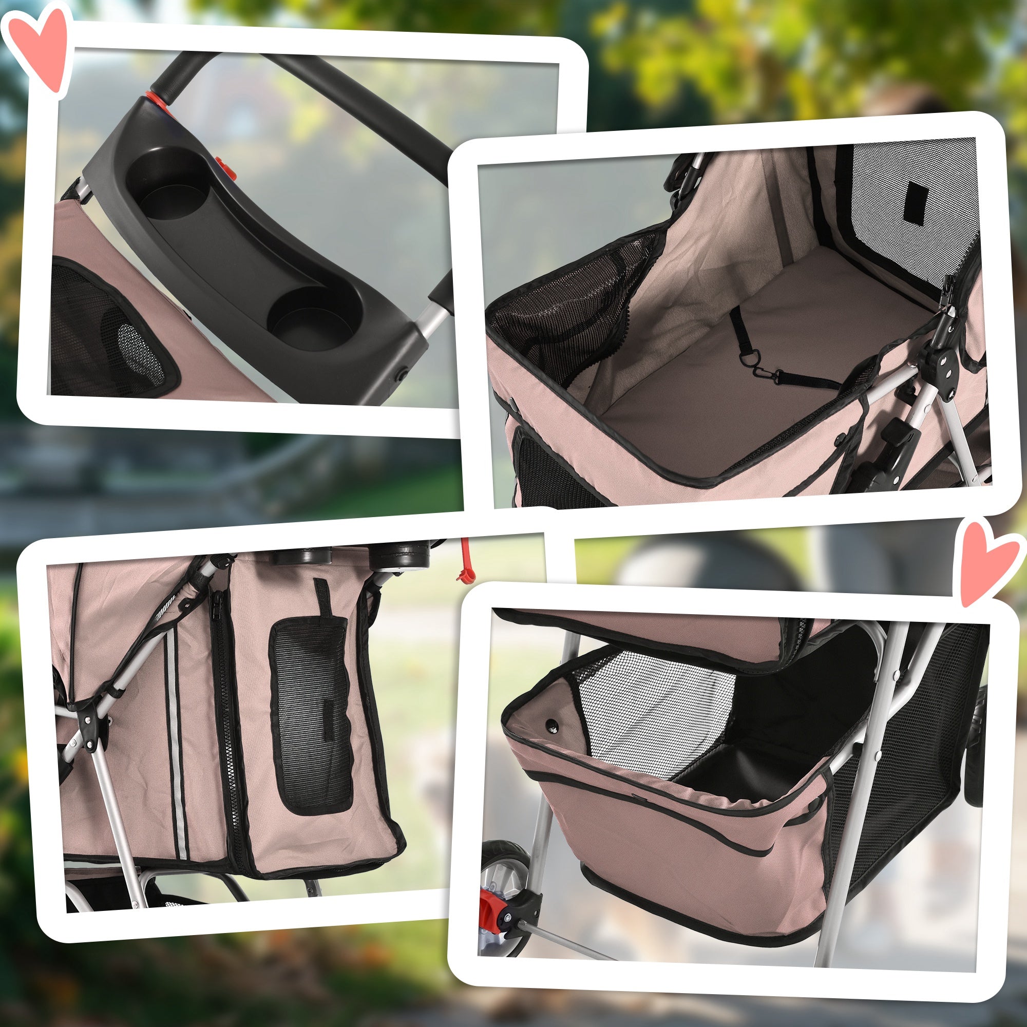 PawHut Pet Stroller for Small Miniature Dogs Cats Foldable Travel Carriage with Wheels Zipper Entry Cup Holder Storage Basket Brown 